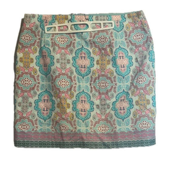 TALBOTS Women Size 16 A-Line skirt paisley, Moroccan tile seafoam green and pink - Picture 1 of 10